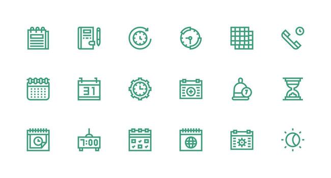 calendario conjunto con 18 fuerte carrera línea íconos ligero icono serie para rápido prototipos vector