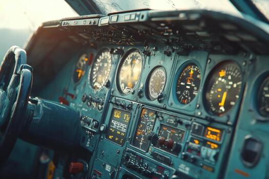 A close up of the dashboard of an airplane photo
