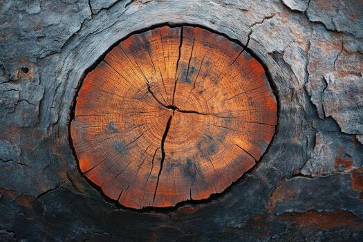 A close up of a tree stump with a ring of wood photo