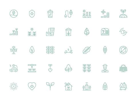 35 Light Line Style Icons from Sustainable Collection Scalable Icons for Cross-Platform Interfaces vector