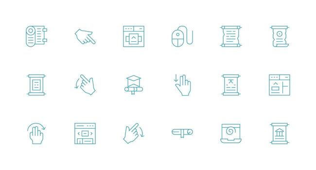 Desplazarse presentando 18 íconos en mínimo línea diseño alta resolución íconos para ninguna plataforma vector