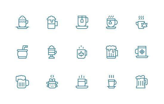 15 Mug Icons in Regular Line Aesthetic Core Icon Collection for Daily Tasks vector