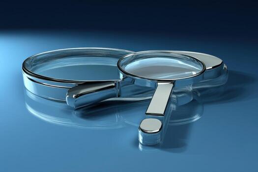 A magnifying glass and a metal object on a blue surface photo