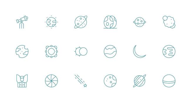 Celestial Set with 18 Minimal Line Icons Icon Pack for Various Themes vector