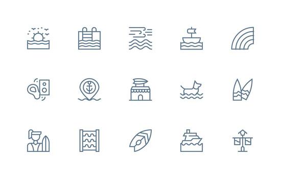 olas icono conjunto con 15 regular línea gráficos creativo icono conjunto vector