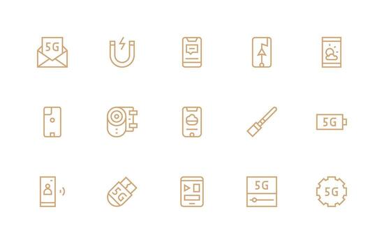 15 teléfono inteligente íconos en regular línea estético agudo íconos para presentaciones vector