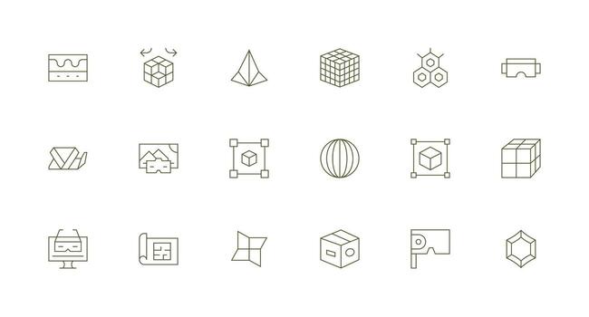 3D Icon Set with 18 Minimal Line Graphics Reliable Icons for All Interfaces vector