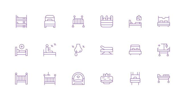 Bed featuring 18 Icons in Minimal Line Design Customizable Icon Series for Mobile Screens vector