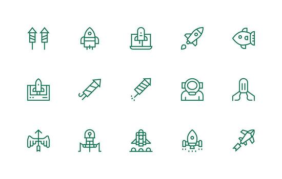 15 Regular Line Style Icons from Rocket Collection Simplified Icon Pack for Visual Tools vector