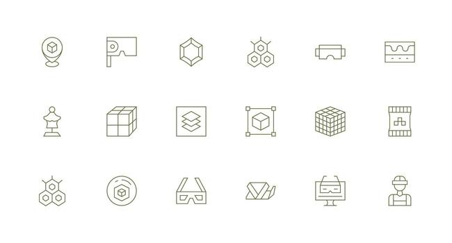 3D Visual Pack containing 18 Minimal Line Icons Lightweight Icon Series for Fast Prototypes vector