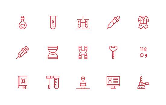 laboratorio icono conjunto con 15 regular línea gráficos todas dispositivo compatible icono conjunto vector