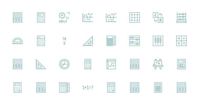 Delgado línea íconos desde matemáticas conjunto con 32 vectores ui y ux enfocado icono colección