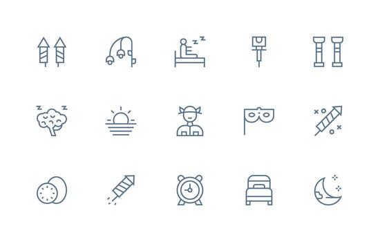 Night Design Icons featuring 15 in Regular Line Style Icon Collection Set vector