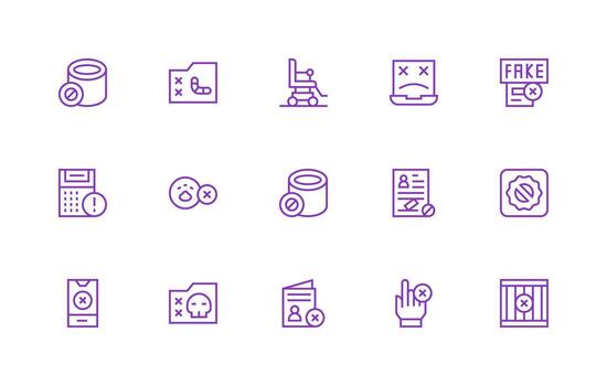 Invalid Icon Collection with 15 Regular Line Designs Icon Pack for UI vector