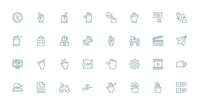 32 Delgado línea estilo íconos desde acción colección píxel Perfecto íconos para moderno aplicaciones vector