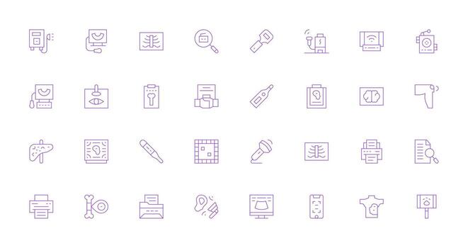 escanear icono colección con 32 Delgado línea diseños básico icono serie vector