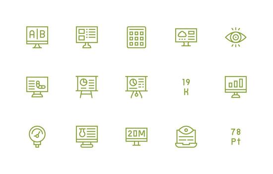 datos monitor incluso 15 regular línea ilustraciones estándar icono paquete vector