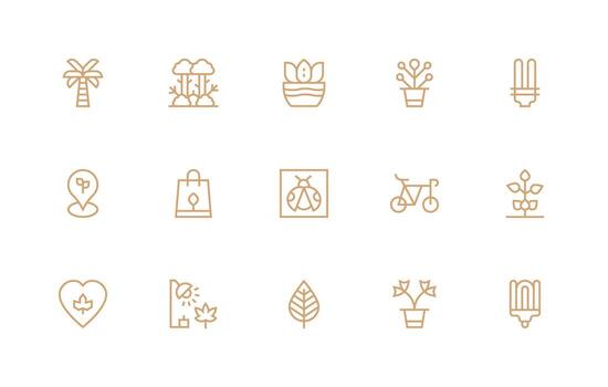 Eco Friendly featuring 15 Icons in Regular Line Design Basic Icon Series vector