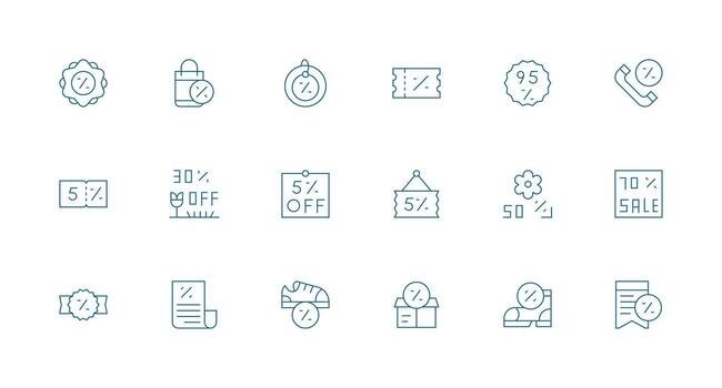 18 Icons for Price Reduction in Minimal Line Format Icon Set for Web vector