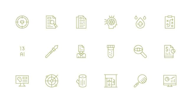 análisis diseño íconos presentando 18 en mínimo línea estilo de múltiples fines icono conjunto vector