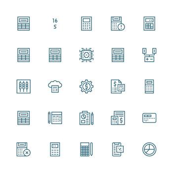Calculation Design Icons featuring 25 in Medium Stroke Outline Style All Device Compatible Icon Set vector