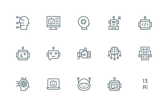 Artificial Intelligence including 15 Regular Line Illustrations Essential Icon Set for Teams vector