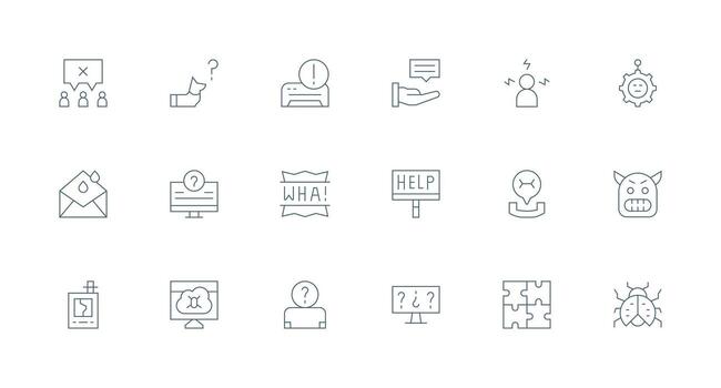 Minimal Line Icons from Problem Set with 18 Vectors Icon Collection Set
