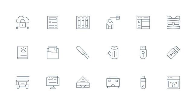 18 Minimal Line Icons for Data Storage Graphics Clear and Concise Icon Set Collection vector