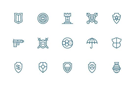 Defense Mechanism Set with 15 Regular Line Icons Design Ready Icon Set for Teams vector