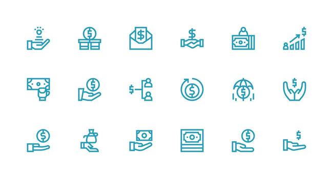 Compensation Icon Collection with 18 Strong Stroke Line Designs Interface Icon Collection for Daily Projects vector