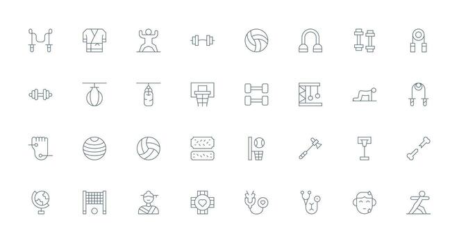 Physical Icon Set with 32 Thin Line Graphics Basic Icon Series vector