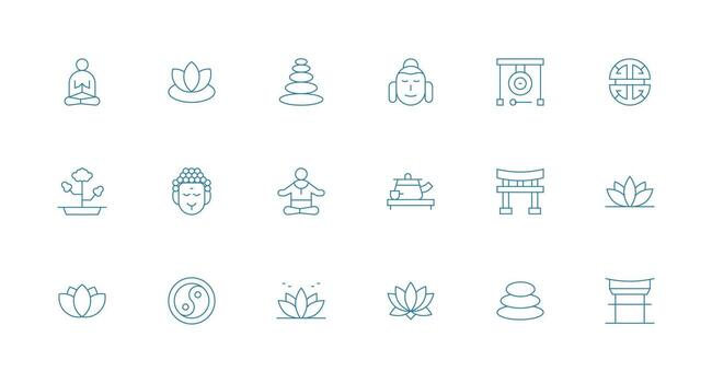 Zen featuring 18 Icons in Minimal Line Design Sharp Icons for Presentations vector