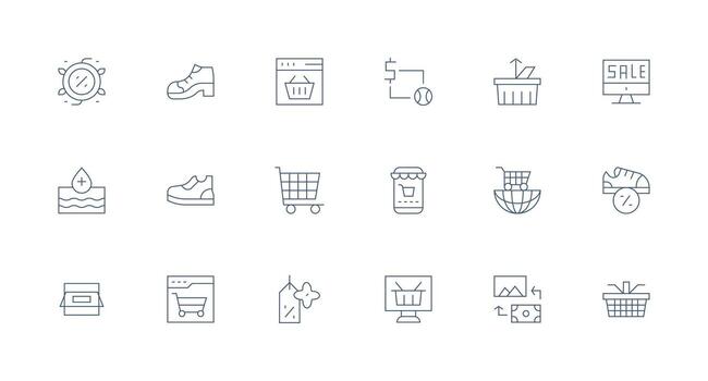 Online Store featuring 18 Icons in Minimal Line Design Layout Icon Collection vector
