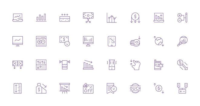 32 Thin Line Style Icons from Decrease Collection Icon Set for Web vector