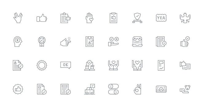 32 Icons for Acceptance in Thin Line Format UI-Ready Icon Collection vector