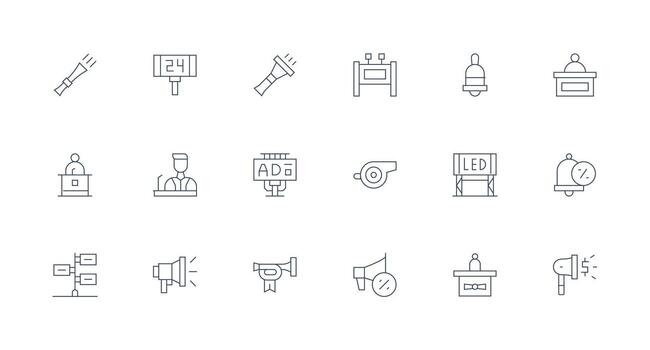 Announcement Icon Set with 18 Minimal Line Graphics Versatile Icon Collection for Designers vector