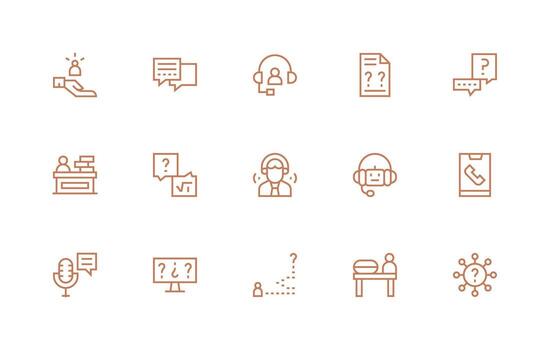 Help Desk Design Icons featuring 15 in Regular Line Style Clean Icon Collection for Web Use vector