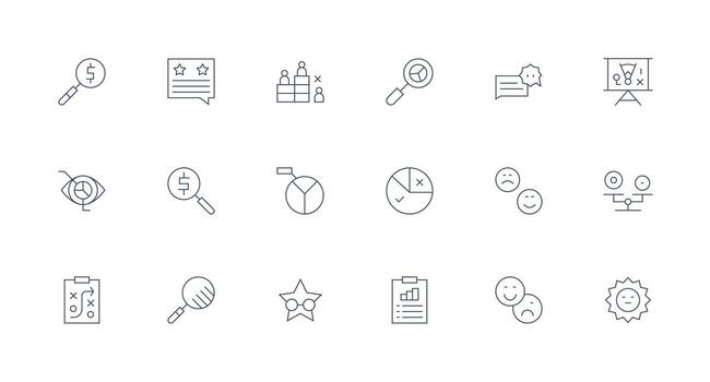 18 Minimal Line Icons for Evaluation Graphics Neat Icon Set vector
