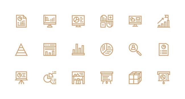 18 Icons for Data Visualization in Strong Stroke Line Format Organized Glyph Icons for Fast Design vector
