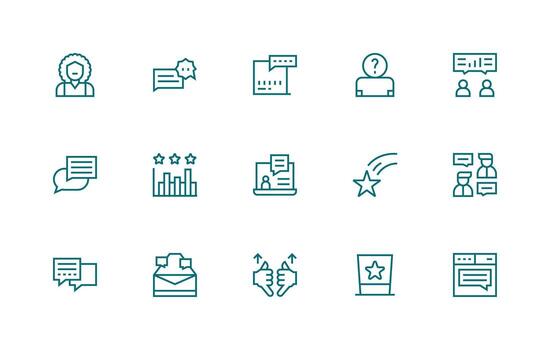 usuario realimentación presentando 15 íconos en regular línea diseño línea icono colección vector