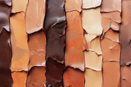 A close up of a wall of different colored paint photo