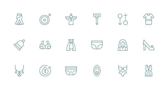 Feminine Icon Set with 18 Minimal Line Graphics Display Icon Pack vector