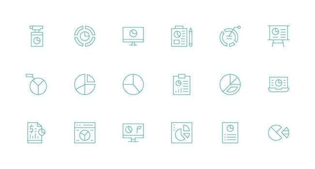Pie Chart Visual Pack containing 18 Minimal Line Icons Layout Icon Collection vector