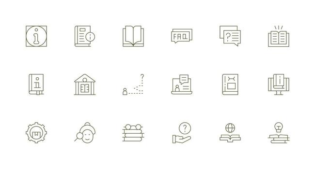 conocimiento base conjunto con 18 mínimo línea íconos organizado glifo íconos para rápido diseño vector