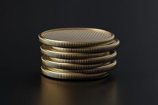 Stack of gold coins on black background 3d rendering photo