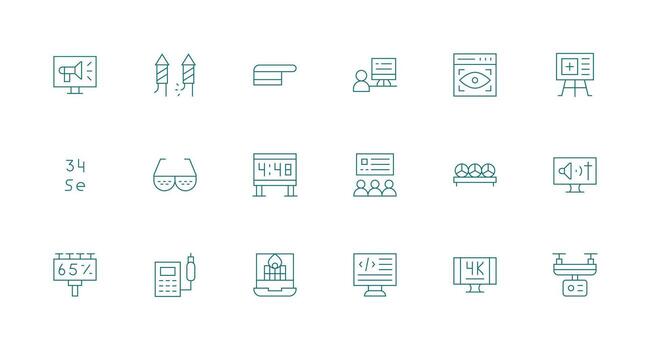 18 Minimal Line Icons for Display Graphics UI and UX Focused Icon Collection vector