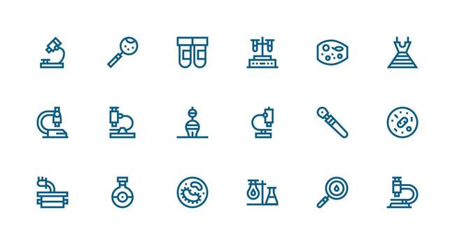 Strong Stroke Line Style Microscope Icons with 18 Vectors Neat Icon Set