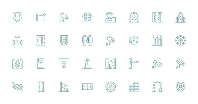 Perimeter featuring 32 Icons in Thin Line Design Icon Set for Projects vector
