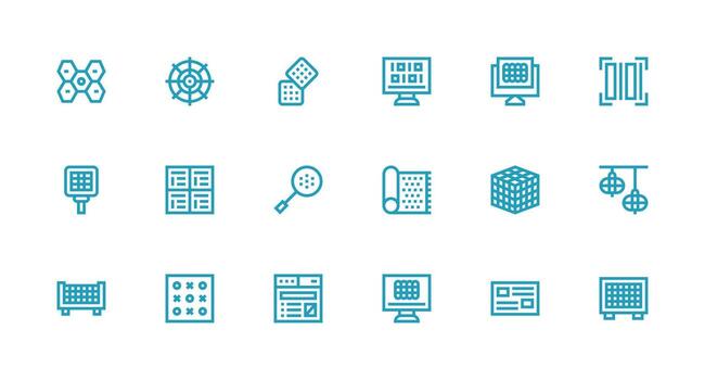 Grid Design Icons featuring 18 in Strong Stroke Line Style Simplified Icon Pack for Visual Tools vector