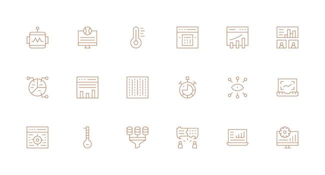 Analytics Set with 18 Minimal Line Icons Sharp Icons for Presentations vector